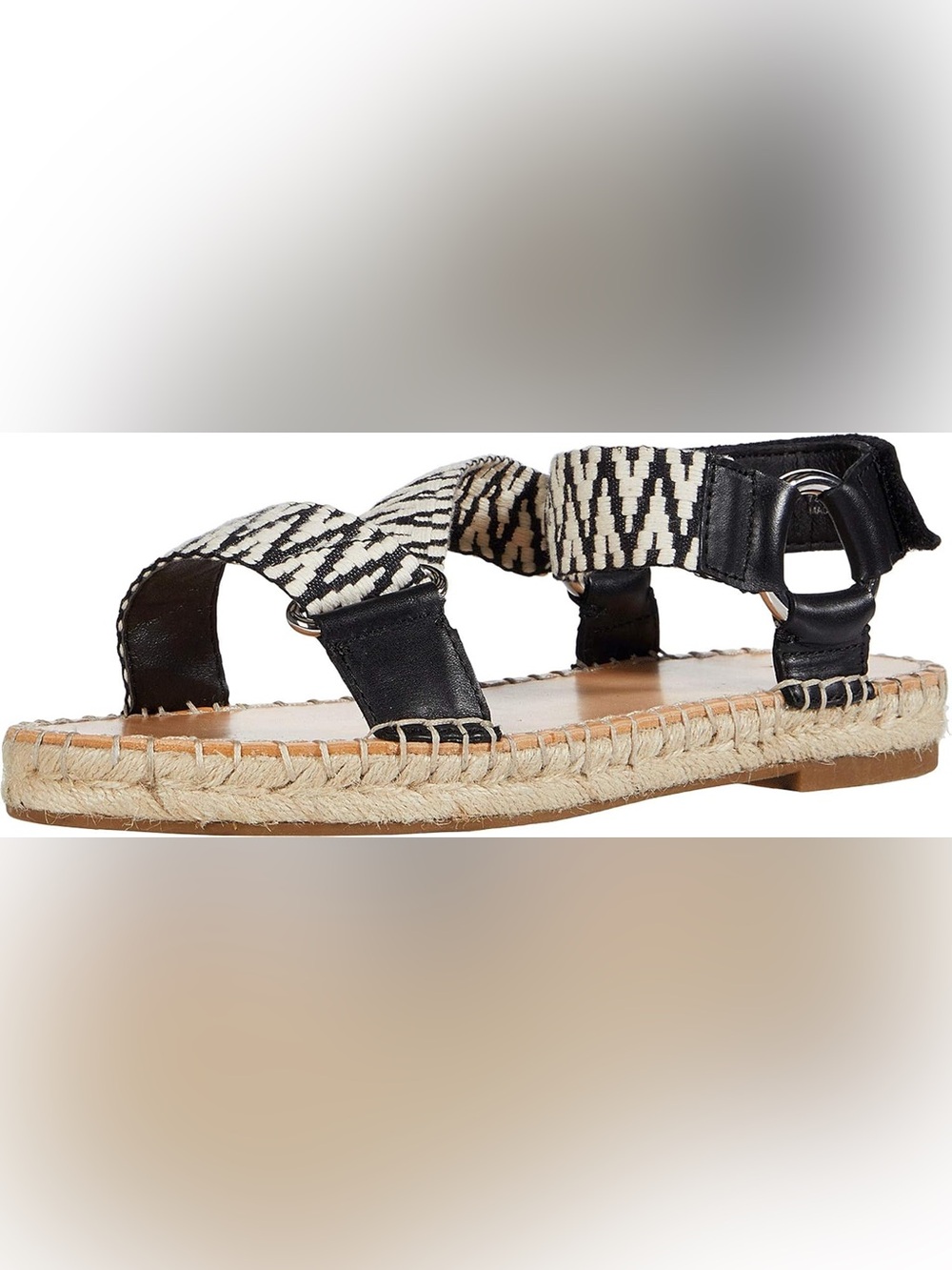 FRYE AND CO. Kole Black Leather & Cream Woven Espadrille Sandal